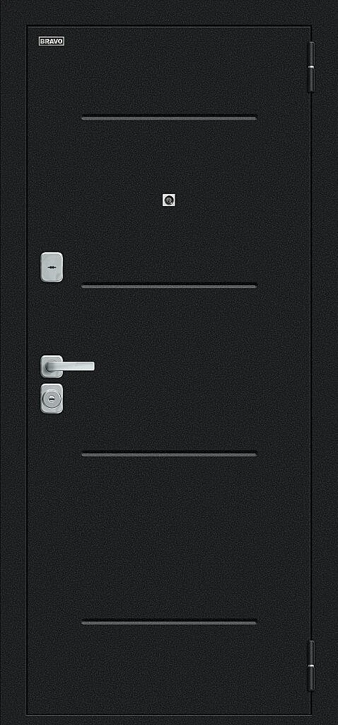 Входная дверь Техно/BChrome Букле черное/Bianco Melinga BR6189 внешняя сторона