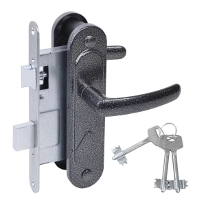 Замок врезной сувальдный с защёлкой в комплекте с ручкой ЗВ9.2-08 (серебро антик), 3 кл.