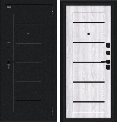 Дверь Браво Борн/SBlack Букле черное/Riviera Ice