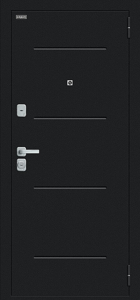 Входная дверь Техно/BChrome Букле черное/Bianco Melinga BR6189 внешняя сторона