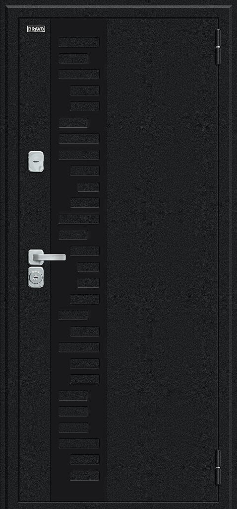 Входная дверь Thermo Техно Д2/BChrome Букле черное/Wenge Melinga BR6214 внешняя сторона